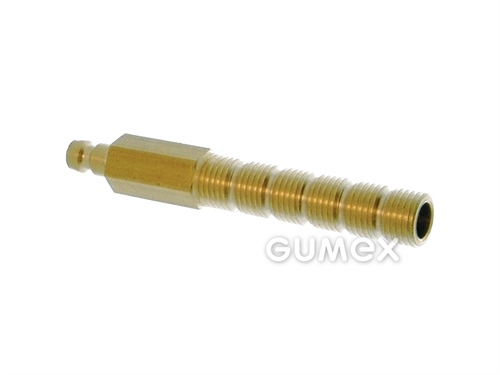 Plastikářská vsuvka ESH, DN9, s prodlouženým vnějším závitem G 1/4" délka 60mm, bez ventilu, 15bar, -20°C/+200°C, mosaz